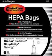 Riccar Upright HEPA Bag 6 Pack Bags Type X Radiance; Simplicity Synergy