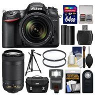 Nikon D7200 Wi-Fi Digital SLR Camera &amp; 18-140mm VR DX with 70-300mm VR AF-P Lens + 64GB Card + Case + Flash +...