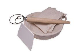 Banneton Bakers Set (4 pieces) - 8.66" Banneton Rattan Proofing Basket with Liner, Danish Dough Whisk, Dough Scraper... N5