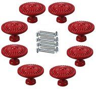 IdealDecor 8PCS Red Retro Simple Style Round Door Knob Zinc Alloy Vintage Drawer Cabinet Cupboard Bathroom Bookcase...