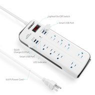 BESTEK 8-Outlet Surge Protector Power Strip 6.6-Foot with 7.5A 4-Port USB Charging Station N4