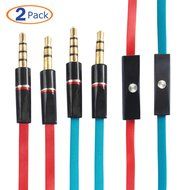 Conwork 2-Pack 3.5mm Auxiliary Flat Audio Cable Music Aux with Control Talk Mic Replacement Beats Audio Cable... N3