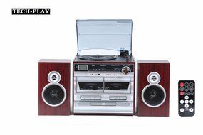 TechPlay ODC110 WD, Hi power 30W, 3-Speed Retro Classic Turntable with Bluetooth anf NFC, Double Cassett Player... N4