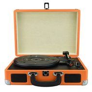DigitNow! M41O Portable Suitcase Turntable Vinyl Record Player with Built-In Speaker(Orange) N6