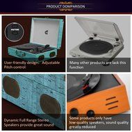 CMC Portable Bluetooth 3 Speed Turntable with Built in Stereo Speakers, Vintage Style Vinyl Record Player, Turquoise N4