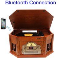 8-in-1 Boytone BT-25CB with Bluetooth Connection Natural Wood Classic Turntable Stereo System, Vinyl Record Player...