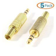 HTTX 1/8" 3.5mm Stereo Male Connector with Spring Strain Relief Plug Coax Audio Solder Adapter (5-PACK) N2
