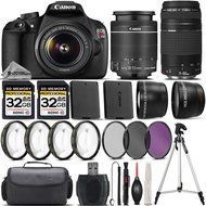 Canon EOS Rebel T5 DSLR Camera + Canon EF-S 18-55mm f/3.5-5.6 IS II Lens + Canon 75-300mm Lens + 0.43X Wide Angle...
