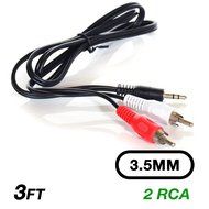 InstallerParts 3Ft 3.5mm Stereo Plug to 2xRCA-M Cable Plug -- Standard Plug Size &ndash; Compatible with IPods, IPhones... N2