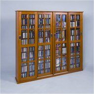 Leslie Dame MS-1400 Mission Style Multimedia Storage Cabinet with Sliding Glass Doors, Oak