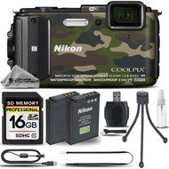 Nikon COOLPIX AW130 16MP Waterproof Digital Built-In Wi-Fi, NFC, GPS Camera (Camouflage) + 16GB Memory Card +...