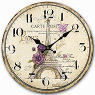 Retro Vintage Style Large Clock Sketch Paris Eiffel Tower Home Decorative Wall Clock Wood