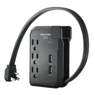 Bestten 3 Outlet Mini Travel Charger Surge Protector with Dual USB Charging Ports (shared 2.4A), 18in Cord, Portable... N10
