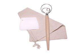Banneton Bakers Set (4 pieces) - 8.66" Banneton Rattan Proofing Basket with Liner, Danish Dough Whisk, Dough Scraper... N6