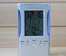 SIS 7-Color changing Plastic Pen holder with Calendar ,Digital Alarm Clock, thermometer and Timer-Silver N3