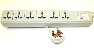 VCT Electronics WPS-UK 220-volt/240-volt AC 13A Universal Surge Protector/Power Strip with 6 Universal Outlets...