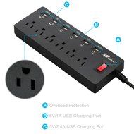 Power Strip, FlePow 1625W/13A 6-Outlet Surge Protector with 6 USB Charging Ports + 18 Pin Retractable Cable for... N5