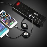 Power Strip, FlePow 1625W/13A 6-Outlet Surge Protector with 6 USB Charging Ports + 18 Pin Retractable Cable for... N9
