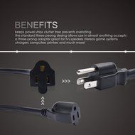 JACKYLED 2-PACK 16AWG Power Cord, Universal Power Cord, NEMA 5-15P to NEMA 5-15R, Black, 10 Feet/3m, UL listed N13