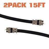 (2 PACK)FOWOD RG6 TV Black Coaxial Cable, 15 Feet, with F-Male Connectors, Double Shielded, High Performance,... N2