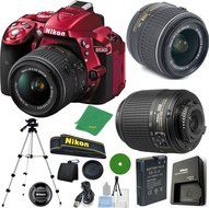 Nikon D5300 Red - International Version (No Warranty), 18-55mm f/3.5-5.6 DX VR, Nikon 55-200mm f4-5.6G ED DX Nikkor... N2