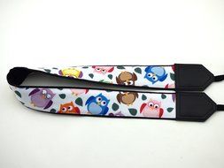 Owl camera strap. Colorful bird camera strap. Black DSLR / SLR Camera Strap. code 00026 N3