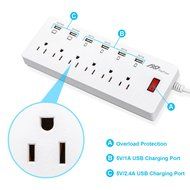 Power Strip, FlePow 1625W/13A 6-Outlet Surge Protector with 6 USB Charging Ports + 18 Pin Retractable Cable for... N11