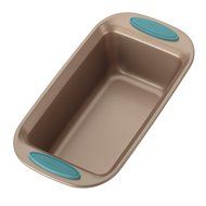 Rachael Ray Cucina Bakeware 2-Piece Loaf Pan, Latte Brown, Agave Blue Handle Grips N4