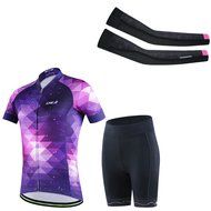 Ophelia Women Short Sleeve Cycling Jersey Pant Set+arm Sleeves(Skull,S) N25