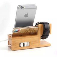 TuoP@Bamboo Wooden Stand Display Creative 3 USB Charger Charging Stand Bracket Docking Station For iPhone 7 7... N2