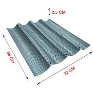B1ST French Bread Pan Non-stick Perforated Baguette Pan 4 Wave Loaf Bake Mould Silver N5