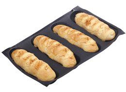 Dltsli Silicone Non Stick Perforated Baking Liners Mat Bread Mold Subway Bread Mould (Black,4 Molds) N7