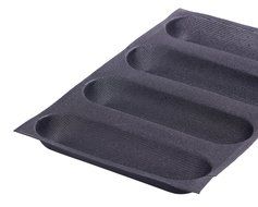 Dltsli Silicone Non Stick Perforated Baking Liners Mat Bread Mold Subway Bread Mould (Black,4 Molds) N8