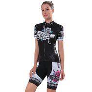 Ophelia Women Short Sleeve Cycling Jersey Pant Set+arm Sleeves(Skull,S) N52
