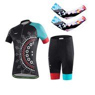 Ophelia Women Short Sleeve Cycling Jersey Pant Set+arm Sleeves(Skull,S) N53