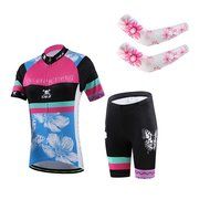 Ophelia Women Short Sleeve Cycling Jersey Pant Set+arm Sleeves(Skull,S) N56