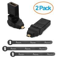 Aurum Cables Right Angle L Shape HDMI Male to HDMI Female Adapters - Black - Pack of 5 + 3 Cable Ties N15