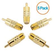 Aurum Cables 5-pack F Type Female to RCA Male Coax Coaxial Cable Audio Adapter Connector N5