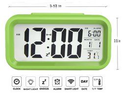 Shouldbuy Green Backlight Calendar Function Light Control Time LED Digital Alarm Clock N3