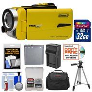 Coleman CVW20HD Waterproof HD Digital Video Camera Camcorder (Yellow) with 32GB Card + Battery + Charger + Case...