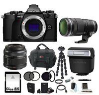 Olympus OM-D E-M5 Mark II Camera Body Black, Olympus FL-LM3 Flash with 14-42 and 40-150 2.8 Lens Kit N5