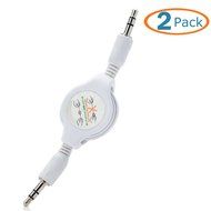 HTTX Auxiliary Retractable 3.5mm Male to Male Stereo Audio Extension Cable Cord (1 Black, 1 White) N2