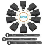 Aurum Cables Right Angle L Shape HDMI Male to HDMI Female Adapters - Black - Pack of 5 + 3 Cable Ties N20