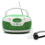 Tyler Portable Neon Green Stereo CD Player with AM/FM Radio and Aux &amp; Headphone Jack Line-In (TAU105-NGRN) N6