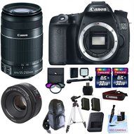 Canon 70D + Canon 55-250mm IS STM + Canon 50mm 1.8 STM Fixed Zoom Lens + 2 32GB Transcend SD Cards + LED Video...