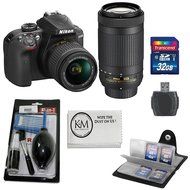 Nikon D3400 w/ AF-P DX NIKKOR 18-55mm f/3.5-5.6G VR + AF-P DX NIKKOR 70-300mm f/4.5-6.3G ED Lens + Memory Kit...