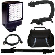 Deluxe Video Bracket + LED Video Light + Light weight Monopod + Camcorder Carrying Case + HDMI Cable for Panasonic...