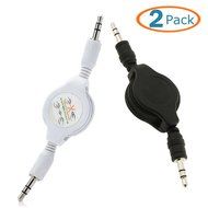 HTTX Auxiliary Retractable 3.5mm Male to Male Stereo Audio Extension Cable Cord (1 Black, 1 White) N3