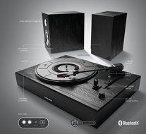 Sharper Image SBT4001BK Bluetooth Streaming Turntable Sound System with Two External Stereo Speakers (Black) N4