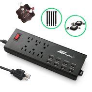 Power Strip, FlePow 1625W/13A 6-Outlet Surge Protector with 6 USB Charging Ports + 18 Pin Retractable Cable for... N20